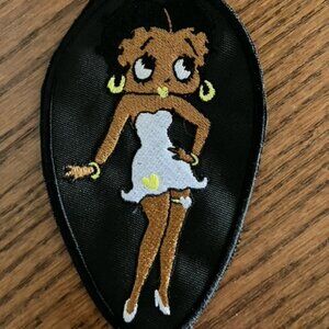 Black Betty Boop embroidered patch donning usual skimpy white dress and shoes